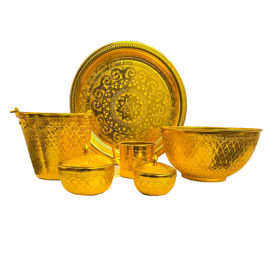 Coffee preparation assortment set in silver or Gold colour, 6 pieces ናይ ቡን መቐራረቢ