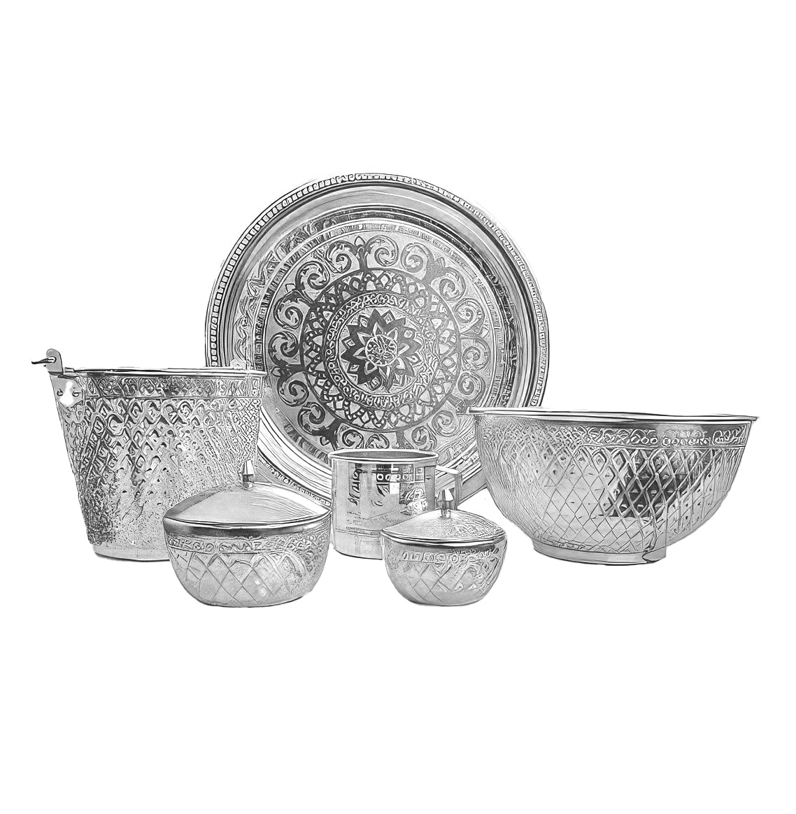 Coffee preparation assortment set in silver or Gold colour, 6 pieces ናይ ቡን መቐራረቢ